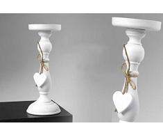 GICOS IMPORT EXPORT SRL candelabro portacandela in Legno Bianco con Decoro Cuore 27 cm schabby Chic ELV-804489