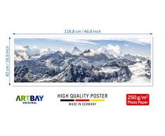 ARTBAY Poster Montagne HD XXL - The Alps - Panorama - 118,8 x 42 cm | Le Alpi, Svizzera | Poster Natura | qualità Premium