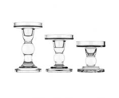 Lewondr Candelabro in Vetro Trasparente 3 Pezzi, Accessori Decorazioni Tavolo Porta Candele, Candelieri per Tavolo, Casa, Matrimoni, Feste - Trasparente