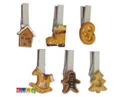 Set 5 pz Mini Mollette Chiudi Pacco Natalizie da 4,5 cm con Albero di Natale in Resina Applicato - Natale Pinze Segna Posto Biscotto