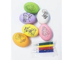 takestop® SET 6 PEZZI UOVA UOVE IN PLASTICA DISEGNARE CON PENNARELLI COLORI COLORATE OVETTI PASQUA ADDOBBI DECORAZIONI DECOUPAGE