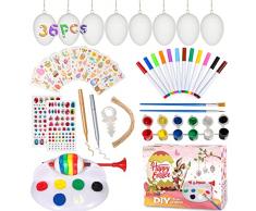 LessMo Uova di Pasqua Decorative, 36 Pezzi Uova Pasquali da Appendere, Decorazioni Fai da Te, Bianco Uova Pasquali con La Corda di Pasqua per La Decorazione e Regalo