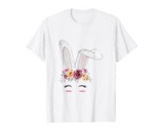 Giorno di Pasqua arrossendo coniglietto di Pasqua con una corona di fiori per bo Maglietta