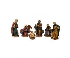 Natività 11 pz da h. 9 cm Classica Oro Presepe Statuine in Resina Idea Regalo con 11 soggetti Personaggi da 9 cm Sacra Famiglia Giuseppe Maria Gesù Bambino Asinello Bue
