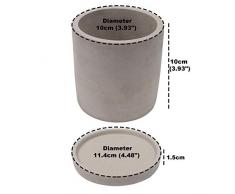 Vasi per Piante Grasse (Set da 2) - Vaso Cemento Grigio non Smaltato (10x10cm) con Piattino Rimovibile (11,4x1,5cm) - Vasetti per Piantine, Piante Grasse, Cactus o Erbe e Spezie per la tua Cucina