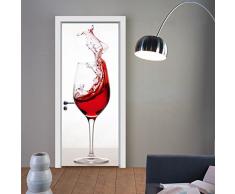 Yelilad Adesivi per Porte Interne 3D Bar Tazza di Vino Adesivo per Porte in Vinile autoadesivi murali Impermeabili Camera da Letto complementi arredo casa Poster Frigorifero 30,3x78,7 Pollici