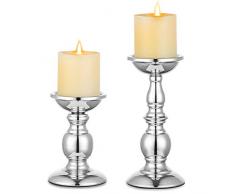 Nuptio Portacandele A Colonna Portacandele in Metallo Ideale per Candele da 80mm, Portacandele in Argento per Soggiorno, Giardini, Spa, Aromaterapia, Coni di Incenso, Matrimonio, Festa, 2 Pezzi