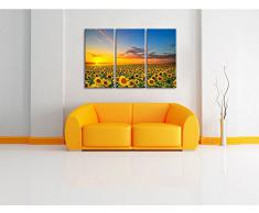 Tramonto sul campo di girasole 3 pezzi di immagini su tela 120x80 su tela, XXL Immagini enormi completamente Pagina con la barella, arte stampa sulla foto muro con cornice, gänstiger come un dipinto o un dipinto ad olio, non un manifesto o un banner