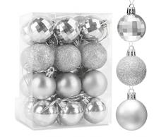 Palle di Natale Dargento, 24 Pezzi Palle Albero di Natale 4 cm Palline Decorative,Ornamenti per Alberi di Natale Set,Mini Decorazione Natalizia da Appendere a Sfera,Regalo di Natale Silver