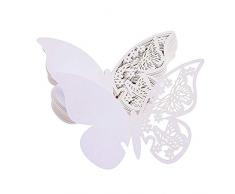 FLOWOW 100x Farfalla Decorazioni Perlato Bianco segna Posto segnaposto segnatavolo segnabicchiere bomboniera per Matrimonio Compleanno Nascita Laurea Festa Natale segna posti segnaposti
