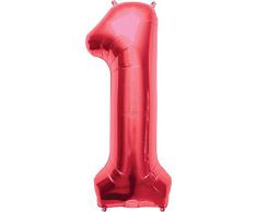 AMSCAN - Palloncino a forma di numero 1, dimensioni: 33 x 86 cm colore: rosso