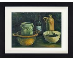 1art1 Vincent Van Gogh Poster Natura Morta Ceramiche Con Due Bottiglie, 1884 Quadro In Cornice Con Pregiato Passepartout | Immagini A Parete | In Una Cornice 40x30 cm