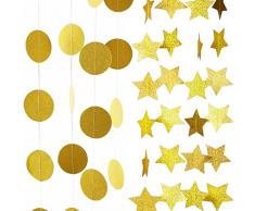 Andiker 52 Piedi Glitter Dorato Ghirlanda di Carta, 4 Pezzi Oro Ghirlande di Carta Stelle Cerchio Scintillanti per Compleanni Matrimoni Festival Feste e decorazioni per la casa(Stelle, Cerchio)