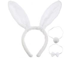 Set di Costumi Animali Cerchietto Orecchie da Coniglio Fascia per Orecchie di Coniglio Coda di Coniglio Cravatta di Coniglio per Bambini Adulti Festa di Pasqua o Decorazione del Costume