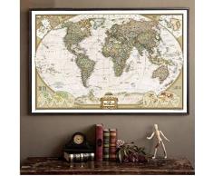 Grande Vintage World Map Ufficio dettagliata Grafico Antico Poster da Parete Retro documento di Carta Opaca Kraft 28 * 18inch Mappa del Mondo