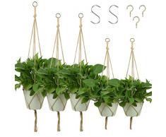 KissDate - Confezione da 5 portavasi da appendere in corda di iuta, a 4 bracci, per vasi di fiori e piante, decorazioni per interni ed esterni,1 pezzo da 120 cm, 2 pezzi da 105 cm, 2 pezzi da 90 cm