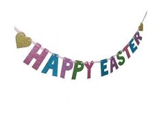 Festone pasquale più veloce festa a tema pasquale bandiera da appendere decorazione festa (appyeaster+2 cuori dorati)