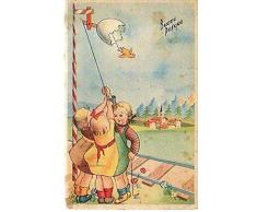 CARTOLINA tematica Auguri Buona Pasqua bambine 1950