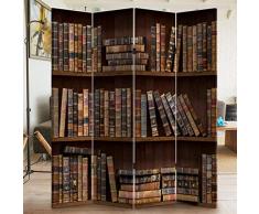 Bakaji Paravento Separè 4 Pannelli Struttura in Legno Rivestimento in Tela Con Stampa Fronte Retro Libreria Antica Divisorio Richiudibile Pieghevole (180x160cm)