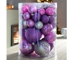 WeRChristmas - Set di decorazioni natalizie, con 50 palline in plastica infrangibile viola / rosa / argento