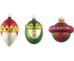 Alessi, Gaspare, Melchiorre, Baldassarre, set di 3 palline per albero di Natale in vetro, decorate a mano, (Mehrfarbig)