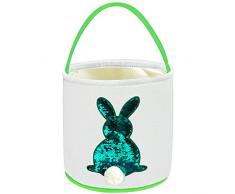 Leesgel Cestini Pasquali con Coniglio in Paillettes, Cestino Pasqua a Uova di Pasqua per Bambini, Borsa Coniglio Pasquale per Addobbi Decorazioni Pasquali Sacchetto Regalo Giochi - Verde