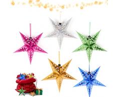 ENAIAH 5 Pezzi Paper Star Lantern, Stelle di Carta da Appendere Pentagramma Paralume Carta 3D Stella Natale Stelle Origami, per Decorazioni per Alberi di Natale, Feste Natalizie