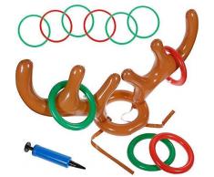 Faburo 12pcs Natale Renna Gonfiabile, Gonfiabile Renna Antler Ring Toss Cappello Festa di Natale Giochi Antler Cappelli per Feste per Bambini(1 Corna Gonfiabili + 10 Anelli + 1 Pompa)