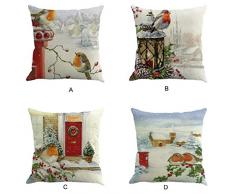 federe Cuscini,Fittingran Regali di Natale Belle federe in Lino Stampato Cuscino Natalizio Colorato Bellissimo Paesaggio Federa di Lino Stampata di Natale (C)