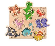 PikatoyZ Giochi montessori 1 2 3 anni. Puzzle dinosauri in legno. Giochi bambini ideali come regalo per Natale o compleanno. Giochi bimbo e bimba. Puzzle legno Montessori 1 anno.