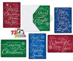 72 bigliettini di auguri per le festività natalizie, 6 motivi natalizi unici, con buste, da regalare per le festività natalizie invernali