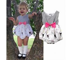 BYSTE Body bambino Neonato Pigiama Abiti senza maniche Pasqua coniglietto stampa Romper Tuta Pagliaccetto playsuit Abito Bambina Ragazze (bianca, 3 mesi)
