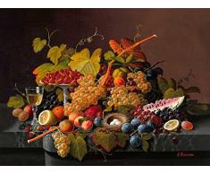 STAMPA-SU-TELA-INCORNICIATA-Roesen-Severin-Cm_81_X_108-Natura-morta-con-frutta-e-uccelli-nidificano-Natura-morta-con-frutta-e-uccelli-nidificano-Quadro-su-tela-con-cornice-a-cassetta-america