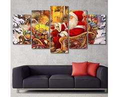 UOBSLBI - Murales Moderni 5 Pezzi Stampa su Tela in - Babbo Natale E Ragazza - Murale HD Poster Stampa Moderna Decorazione della Casa 5 Tipi di Motivi Artistici,