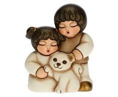 THUN - Statuina Presepe Coppia di Bambini con Gatto - Decorazioni Natale Casa - Linea Presepe Classico, Variante Bianca - Ceramica - 5,5 x 4 x 6,5 h cm