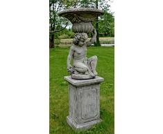 Casa Padrino Art Nouveau Decorazione da Giardino Vaso da Fiori con Scultura Grigio Ø 60 x H. 89 cm - Magnifico Vaso da Fiori