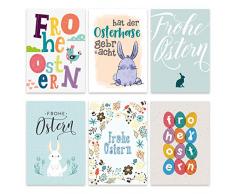 PaPIerDraCHeN Set di Cartoline per Auguri pasquali Pastello - 12 Cartoline pasquali realizzate con Amore - Set di Biglietti di Auguri 1