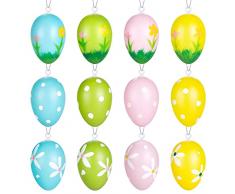 MELLIEX Uova di Pasqua, 12 Pezzi Decorazioni Uova di Plastica da Appendere, Uova Pasquali per Decorazioni e Regali