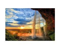Great Art Poster Cascata Immagine per Parete Decorazione tramondo all'Orizzonte Natura Paesaggio Romantico Fiume Relax - Poster da Parete Fotomurales Decorazione da Parete Immagine by (140 x 100 cm)
