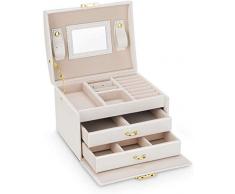 Portagioie,Cofanetto Portagioielli con 2 Cassetti Serratura e Specchio, Scatola Portagioie da Viaggio, per Anelli Braccialetti Orecchini Collane, Interni in Velluto, Regalo