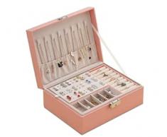 Scatola Portagioie Donna, Portagioielli Organizer, Porta Gioielli Donna,Portagioielli Pelle PU, Custodia per Gioielli, per Anelli, Orecchini, Collane, Portagioielli In Ecopelle (Rosa)