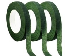 3 Rotoli Nastro Fiorista Verde, Adesivo Nastro per Fioristi, Nastro Fiore,Nastro Fioristi per Bouquet, Confezionamento di Fiori, Produzione Artigianale, Corona Nozze, 27m x 12mm