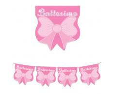 61650 FESTONE BANDIERINE BATTESIMO FIOCCO ROSA QUADRATO DECORAZIONE FESTA BIMBA