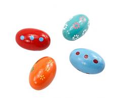 Beetest - Uova-maracas colorate in legno, 6 pezzi da 10 x 6 cm, giocattolo per bambini da 0 a 3 anni, colore casuale