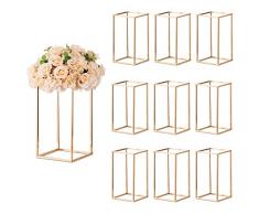 Sziqiqi 10 Pezzi Vaso Terra Fiore Metallo Colonna Portafiori Centrotavola Geometrica Vaso Tavoli, Portafiori in Oro Alto 40cm per Decorazioni Nozze per Feste a Casa, Espositore per Fiori Rettangolare