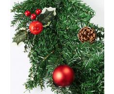 TecTake 403315 Festone Natalizio, con Palline e Pigne di Abete, Decorazioni Natalizie, Ghirlanda di Pino, Adatta per Feste, Effetto Realistico, 270 cm, Verde