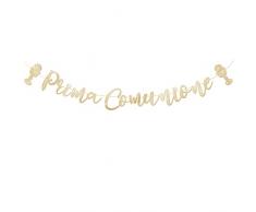 Prima Comunione Festone Ghirlanda Striscione di Carta Oro Addobbi con Santo Graal Decorativo per Comunione Cresima Battesimo