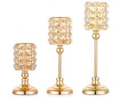 Sziqiqi Portacandele Portalumini in Cristallo Oro, Set di 2 Porta Candele Candelabro Candelieri Moderni, Candelabri Centro Tavola per Anniversario Nozze Soggiorno Matrimonio