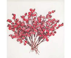 Ornamenti di Fiori Bacche Rosse Agrifoglio Natalizio Glitterato Bacche di Agrifoglio Artificiale di Natale per Decorazioni Albero di Natale e DIY Artigianato Natale Corone Casa Decorazione 12 Pcs