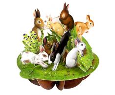 Santoro Pirouette, Biglietto dauguri pop-up 3D - Conigli - Per tutti, per bambini, compleanno, Pasqua (beige|giallo|rovere|marrone|oro)